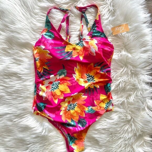 Kona Sol Floral Strappy Back One Piece Swimsuit - Picture 3 of 7
